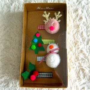 Meri Meri set of 4 Christmas winter hair clips barrettes NEW reindeer snowman